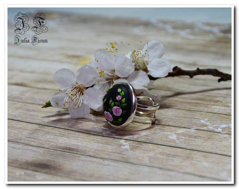 Roses ring big round ring black ring gift ring for women ring Etsy