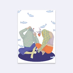 Kunstdruck "secret love", neue Farben! - Poster Liebe - Plakat Herzschmerz - Paar Illustration - D-A5/A4/A3-129