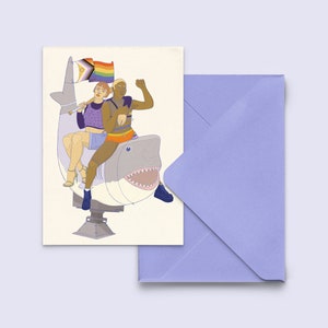 Grußkarte "happy riot" - feministische Postkarte - Grußkarte happy pride - Postkarte mit kornblumenblauem Umschlag - PK-A6-157