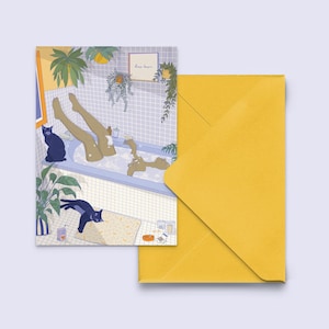 Postkarte "slow down" - feministische Karte Badewanne - Karte self-love - Postkarte Auszeit - mit gelbem Umschlag - PK-A6-165