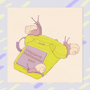Kunstdruck "existential emergencies only!" - quadratischer print - Schnecken Illustration - Plakat Alleinsein - chartreuse - D-A4s-104