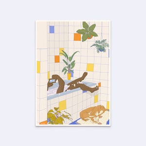 Kunstdruck "dream away" - feministisches Poster - Kunst Badezimmer - queer art print - Illustration Badewanne - Druck Hund - D-A5/A4/A3-107