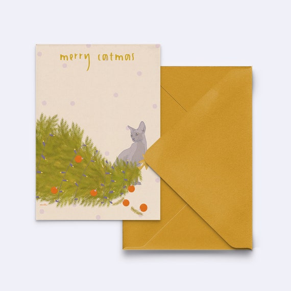 Biglietto di auguri di Natale per gatti Happy Catmas / Biglietto di auguri di Natale per gatti Merry Star Seasons - Italia
