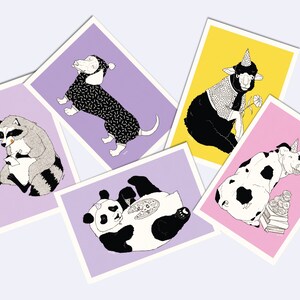 Grußkarten "Partyanimals" - Postkarten Set - lustige Tierillustrationen - witzige Karten - quadratisch oder DIN A6 Format - PK-S-A6/A5s-104