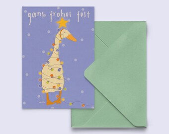 Christmas card "Gans frohes Fest" - funny card - goose xmas card - goose pun - postcard with envelope in sage green - PK-A6-181