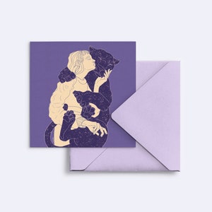 Minikunstdruck / Große quadratische Grußkarte "stay gentle", Sonderedition, mit fliederfarbenem Umschlag - PK-A5s-114