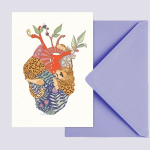 Grußkarte "wild heart, again" - Postkarte Herz - Liebe Karte - Leopard Liebe Karte - mit fliederfarbenem Umschlag - PK-A6-167