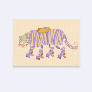 Kunstdruck "cruising" - Illustration für Kids - lustiger Tiger Poster - Rollschuh Illustration - Plakat Kinderzimmer - D-A5/A4/A3-106