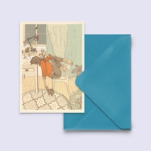 Carte de vœux "aus.zeit" - Pause carte postale - Carte procrastination - Illustration rêverie - avec enveloppe bleue - PK-A6-100