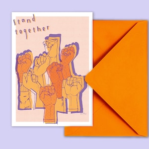 Grußkarte "Stand together" - Karte Solidarität - Postkarte zusammen kämpfen - mit orangem Umschlag - PK-A6-145.1