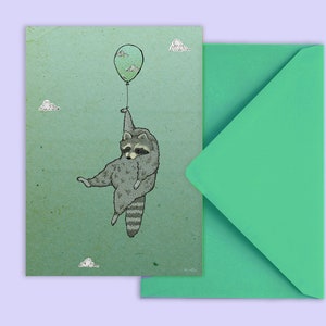 Grußkarte "Waschbärfreundin" - Postkarte Waschbär - mit grünem Umschlag - PK-A6-171