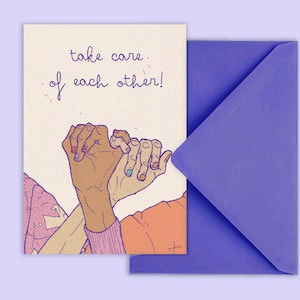 Grußkarte "take care of each other" - Karte Freundschaft - Postkarte pinky promise - Postkarte mit lila Umschlag - PK-A6-149