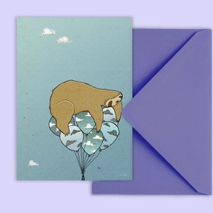 Grußkarte "Faultierfreund" - Karte Faultier - lustige Postkarte - verträumte Illustration - Karte mit lila Umschlag - PK-A6-169