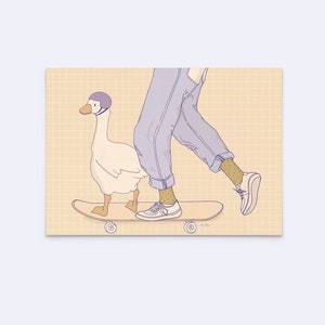 art print "skating around" - print goose - poster duck - art print skateboard - fun wall art - art for kids - D-A5/A4/A3-132