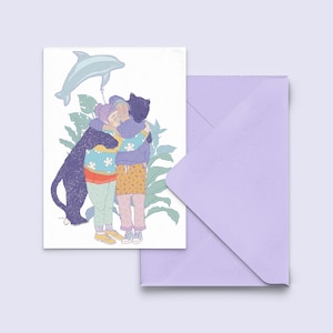 Grußkarte "inside your hug" - Karte Freundschaft - friends forever - besties Postkarte - Postkarte mit fliederfarbenem Umschlag - PK-A6-126