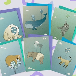 Set di biglietti d'auguri "Posta aerea" - cartoline divertenti con animali volanti - con buste o senza - PK-S-A6-105