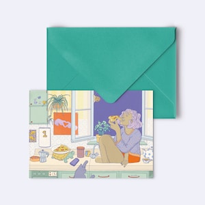 Grußkarte "home sweet home" - Postkarte mit Umschlag in meergrün - Karte Feminismus - Postkarte neues zu Hause - Karte Einzug - PK-A6-123