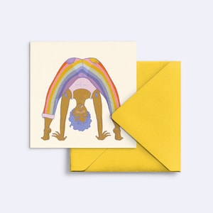 Minikunstdruck - quadratische Grußkarte "Regenbogen" - queer joy illustration - Karte pride - mit gelbem Umschlag - PK-A5s-110