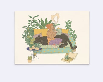 art print "enjoy yourself, again" - poster self-care - feminist wall art - print living room - big cat love - resting print - D-A5/A4/A3-109