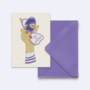 Grußkarte "smash the patriarchy, again!" - feministische Postkarte - queerfeministische Karte - Postkarte mit lila Umschlag - PK-A6-158