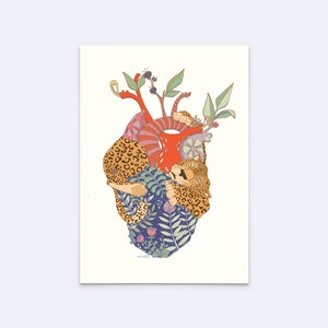Lámina artística "Corazón salvaje, otra vez" - Póster de corazón - Póster de corazón salvaje - Arte del amor - Estampado de leopardo - Floral - Amistad - D-A5/A4/A3-158