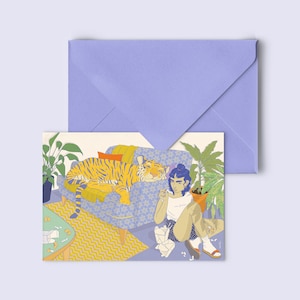 Grußkarte "feeling lucky" - Postkarte mit Umschlag in kornblumenblau - Karte Glück - Grußkarte Glückskeks - home sweet home - PK-A6-154