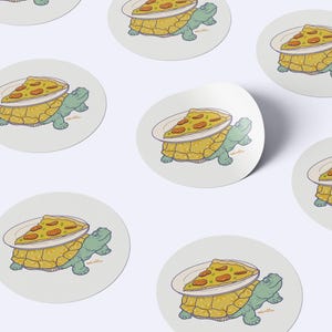 Sticker "pizzaparty" -  lustiger Aufkleber -Schildkröte Sticker - Aufkleber Pizza - witziger Sticker - vegane Sticker - S-R-112