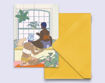 greeting card "home is not a place", postcard with envelope in yellow