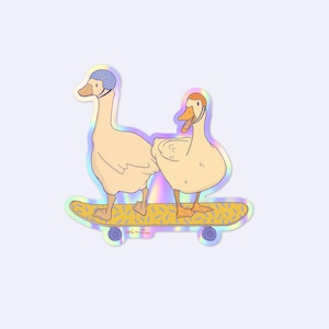 Sticker "skating around" -  Enten Aufkleber - lustige Enten Sticker - Enten auf Skateboard - holographisch - S-KS-H-107