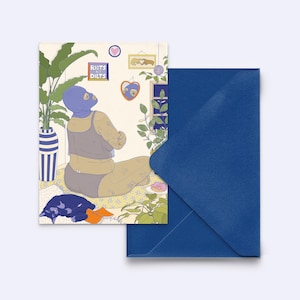 Postkarte "riots not diets" - feministische Karte - Karte self-love - Postkarte safer space - mit royalblauem Umschlag - PK-A6-159