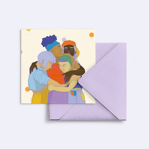 Mini-impression d'art / Grande carte de vœux carrée « Ensemble », édition spéciale, avec enveloppe lilas - PK-A5s-115