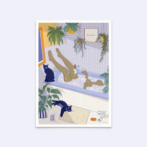 Kunstdruck "slow down" - feministisches Poster - Entspannung  Wandkunst - Badewanne Illustration - Kunst Badezimmer - D-A5/A4/A3-155
