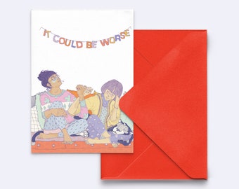 greeting card "could be worse", new colors, postcard with envelope in red