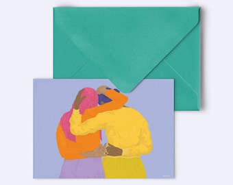 Grußkarte "together we rise" - Karte Freundschaft - Postkarte Solidarität - Feminismus Illustration - mit grünem Umschlag - PK-A6-150