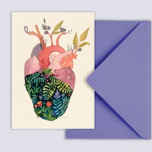 Biglietto d'auguri "cuore selvaggio" - biglietto cuore - cuore selvaggio - cartolina innamorata - illustrazione amore - cartolina con busta viola - PK-A6-166
