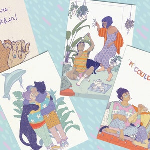 Grußkarten Set "grrl power & freundinnenschaft" - feministische Postkarten - self-care Kartenset - Freundschaft - 4 Karten - PK-S-A6-101