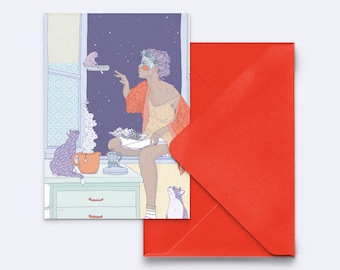 greeting card "oh wondrous", new colors, postcard with envelope in red