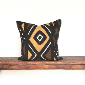 African Mudcloth black cream gold  boho pillow cover
