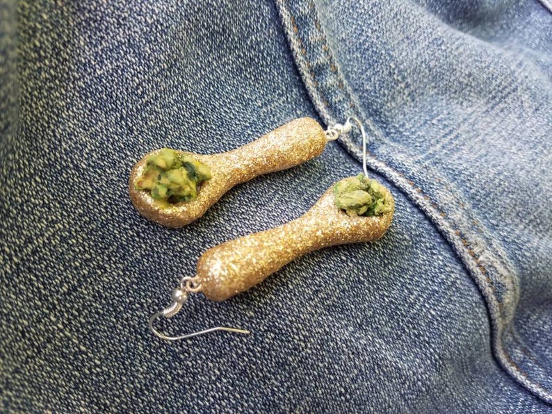 Gold Glitter Pipe Bong Bowl Marijuana Jewelry Cannabis Joint Etsy