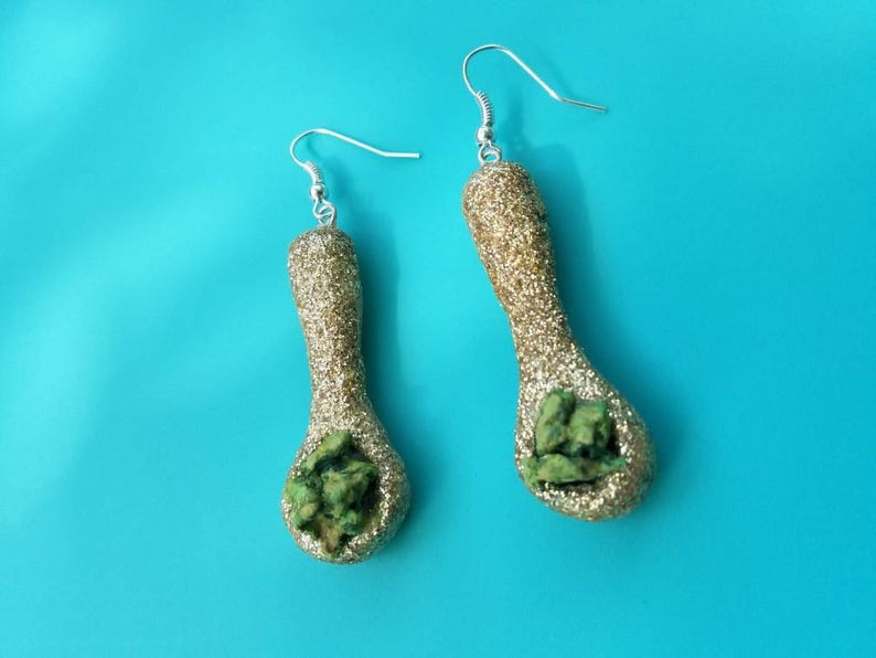 Gold Glitter Pipe Bong Bowl Marijuana Jewelry Cannabis Joint Etsy