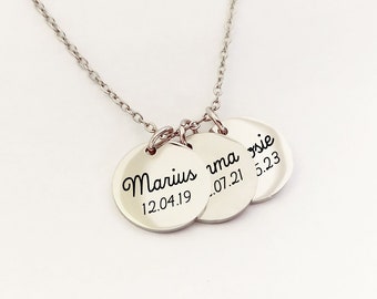 Cadeau Maman Fête des mères - Collier personnalisé, collier prénom, collier femme, collier personnalisé en acier inoxydable, 3 médailles