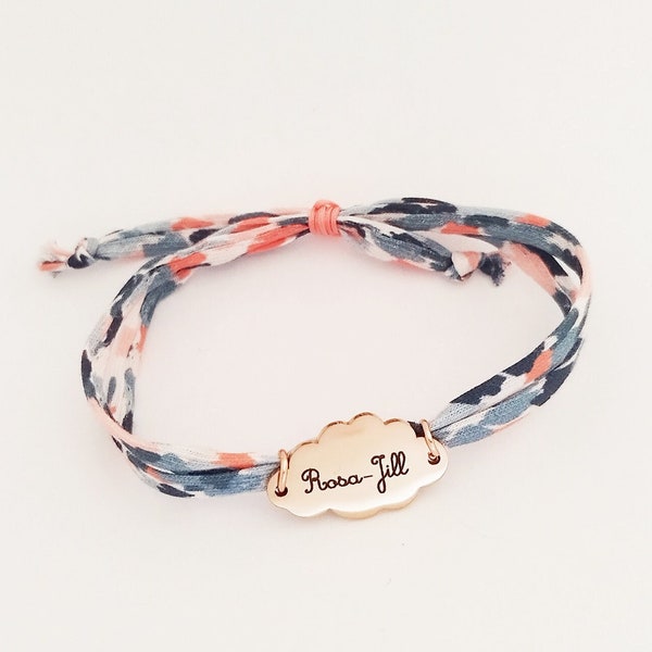 Bracelet personnalisé, bracelet liberty personnalisé, cadeau personnalisé femme ou enfant à personnaliser, bracelet prénom médaille à graver