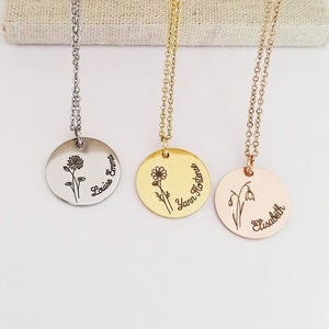 Cadeau personnalisé pour Maman, Bijou maman, Fête des mères, Bijou Fleur de naissance, Cadeau naissance, Collier maman gravé fleur et prénom image 3