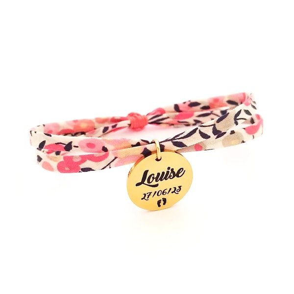 Bracelet personnalisé liberty médaillon gravé femme ou enfant, Cadeau personnalisé pour Maman, Bijou maman, Fête des mères