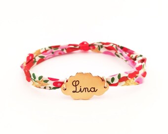 Bracelet personnalisé liberty médaillon gravé femme ou enfant, Bijou personnalisé, Cadeau personnalisé maman, bracelet liberty gravé unique