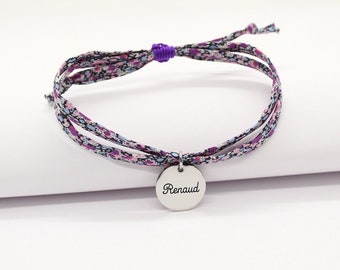 Bracelet Personnalisé Cordon Liberty, bracelet liberty gravé pour maman ou enfant, Bijou personnalisé, Cadeau naissance personnalisé