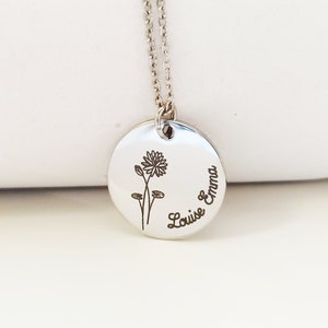 Cadeau personnalisé pour Maman, Bijou maman, Fête des mères, Bijou Fleur de naissance, Cadeau naissance, Collier maman gravé fleur et prénom image 4