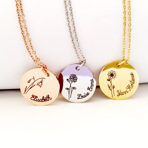 Cadeau personnalisé pour Maman, Bijou maman, Fête des mères, Bijou Fleur de naissance, Cadeau naissance, Collier maman gravé fleur et prénom image 10