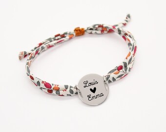 Bracelet Personnalisé Cordon Liberty, bracelet liberty gravé pour maman ou enfant, Bijou personnalisé, Cadeau de naissance personnalisé