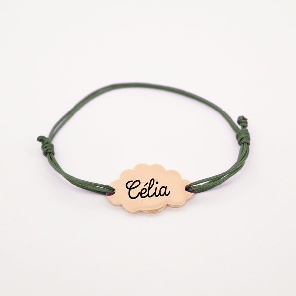 Bracelet médaille nuage personnalisé gravé prénom femme ou enfant bijou identification numéro de téléphone parent, cadeau naissance maman